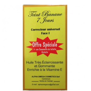 Teint Banane 7 jours correcteur universel N°1 Huile très éclaircissant et gommant enrichie à la vitamine E+petit savon de toilette