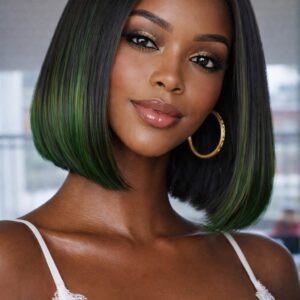 Perruque Vietnamienne Carré Lisse Ombré Vert – Cheveux 100% Humains Jade