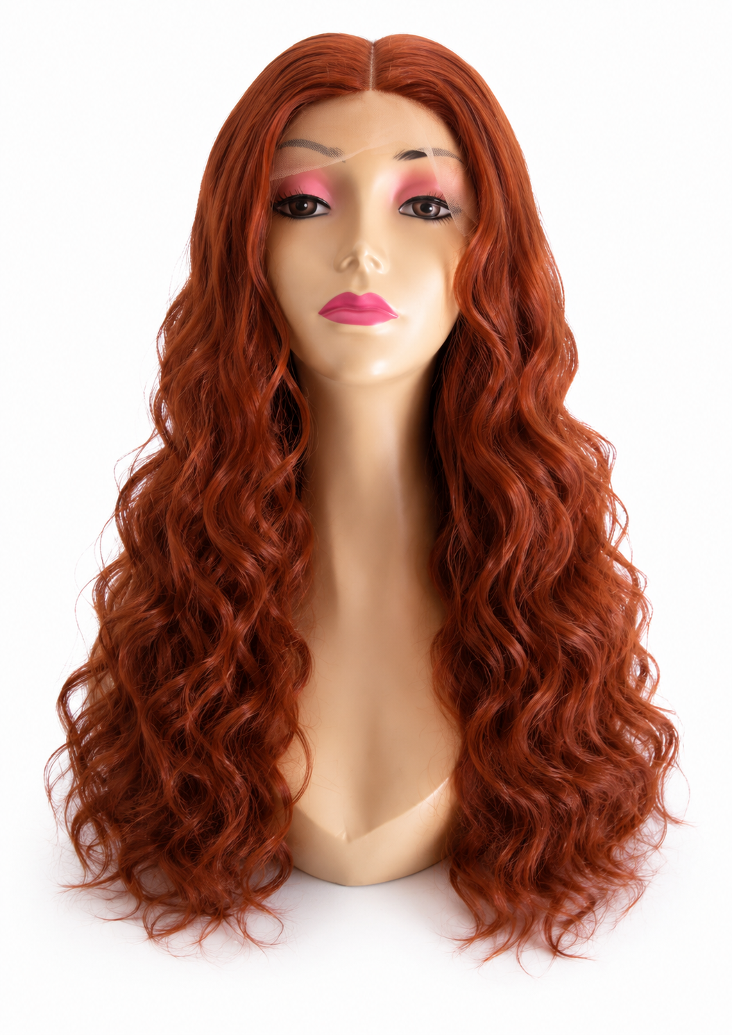 Perruque Lace Front HD Rousse Cuivrée 24" Cheveux Ondulé