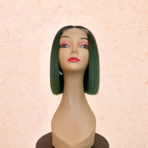 LIA - Perruque Bob Vert Noir Cheveux Humain Lace Front HD Premium