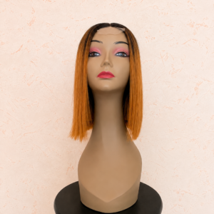 LÉA - Perruque Lace Front Carré Lisse Orange Cuivrée à Racines Foncées Platine Cheveux Humains